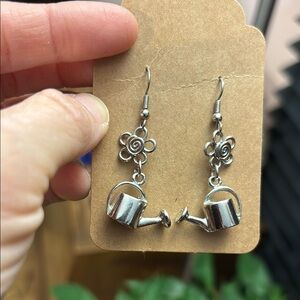 Silver Watering Can Earrings